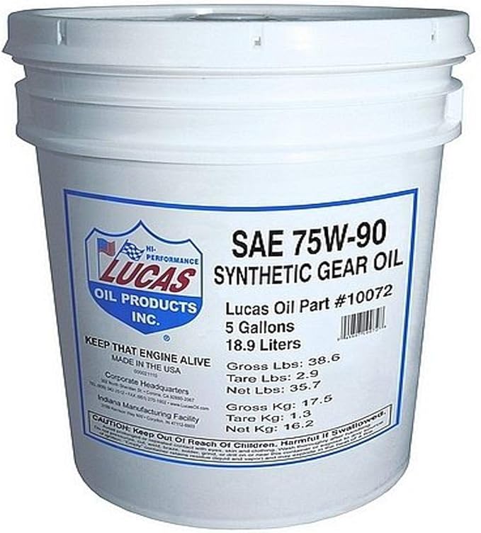 Lucas Oil 10072 SAE 75W-90 Synthetic Transmission and Differential Lube - 5 Gallon Pail