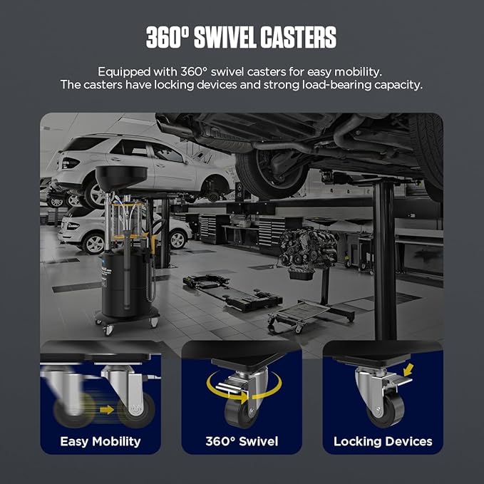 AUTOOL Self-Evacuating Portable Oil Drainer, Steel 18-Gallon Fluid Evacuator W/Bowl, Air Operated Drainer for Oil Change Combination of Pumping, Draining, Recycling, Emptying of Waste Oil