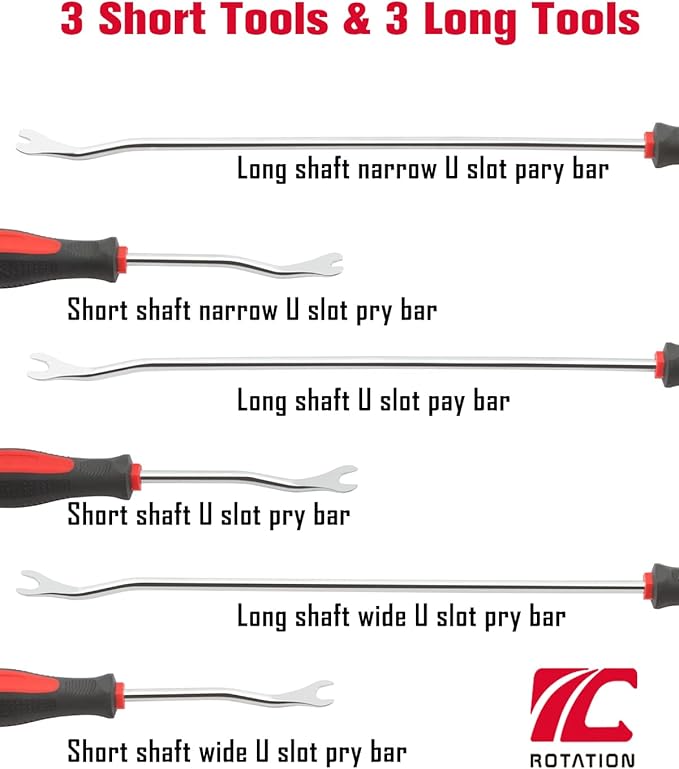 ROTATION 6-Piece Heavy Duty Car Vehicle Trim Clip Removal Set Door Upholstery Remover Chrome Car Door Panel