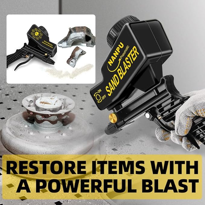 NANPU Light-Duty Air Sandblaster Gun Kit with Gravity Feed, Ceramic Nozzle, Metal Body, for Small Project Surface Prep, Paint & Rust Removal, Metal/Wood/Glass Etching, Requires Air Compressor