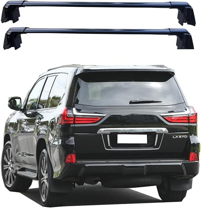 ROKIOTOEX Roof Rack Crossbars - Fit 2016-2021 Lexus LX Flush Side Rail - Panoramic Sunroof - 220LBs Load Bar- Metal Locking Cap - Easy Install & Adjusting - Wind Noise Reduction Strip - Black Coyote