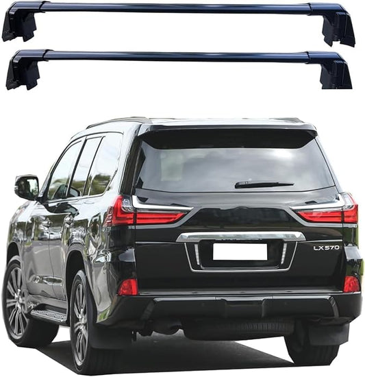 ROKIOTOEX Roof Rack Crossbars - Fit 2016-2021 Lexus LX Flush Side Rail - Panoramic Sunroof - 220LBs Load Bar- Metal Locking Cap - Easy Install & Adjusting - Wind Noise Reduction Strip - Black Coyote