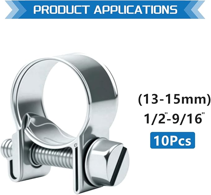 13-15MM Fuel Injection Hose Clamps 1/2"-9/16" Gas Line Clamps Pipe Clamp for Automotive Diesel Petrol Pipes