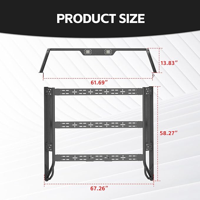 13.8" High Overland Bed Racks Truck Cargo Carrier Compatible with 2009-2018 Dodge Ram 1500/2500/3500 with 2 LED Lights and Bed Rails, Full-Size Truck Rear Ladder Rack Back Cross Bars