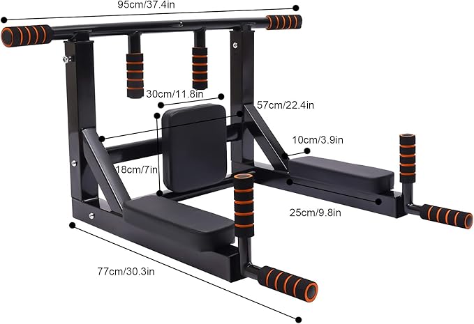 Wall Mounted Pull Up Bars, Supports to 440 Lbs, Multifunctional Dip Station, Strength Training Pull-Up Bars for House, Office, Gym