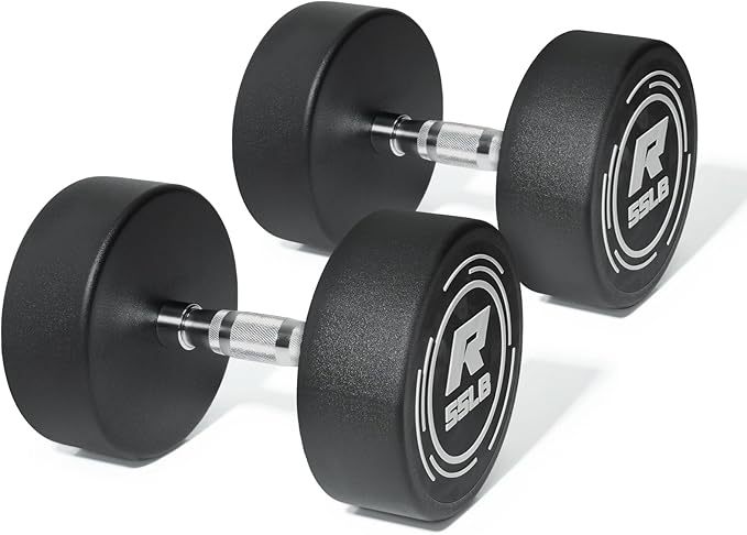 RitFit 5-250 LBS PVC Encased Round Dumbbell sets with Knurled Handle and Optional Rack, Strength Training Equipment for Home Gym