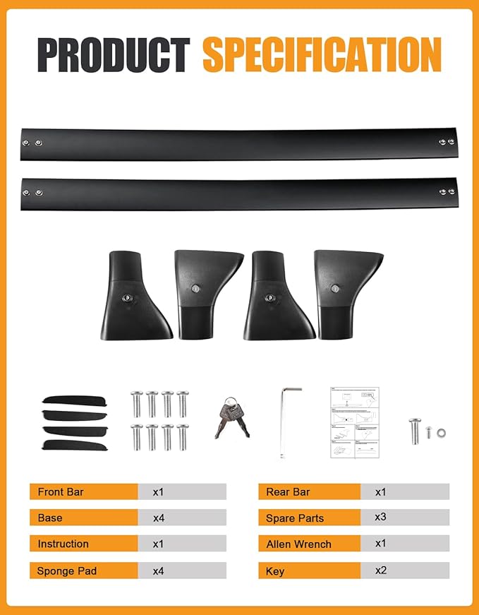 KINGGERI Lockable 220lbs Roof Rack Cross Bars Compatible with 2015-2020 Chevy Tahoe & Chevrolet Suburban, GMC Yukon & Yukon XL, Cadillac Escalade & Escalade ESV, Heavy Duty Aluminum Roof Rails