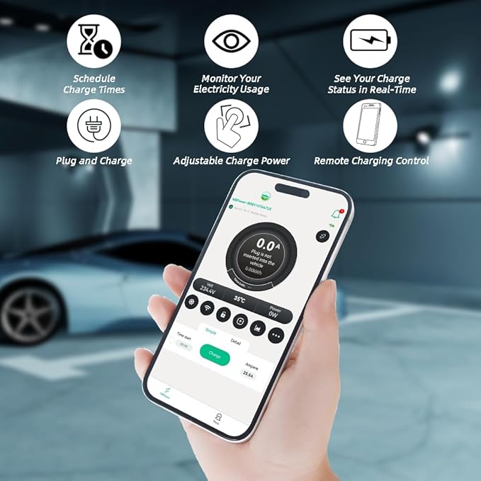 Level 2 EV Charger Electric Vehicle Charging Stations Hardwired 48 Amp 240V NEMA 14-50 J1772 Connector 11.5KW Wall-Mounted EV Charger FCC ETL ROHS Certified for EVs/PHEVs (WiFi APP/Plug-Play)