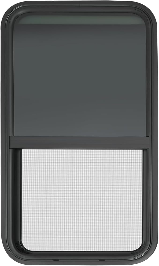 RV Window, 18" X 35" Universal RV Window Vertical Slide W/Trim Ring, Vertical Sliding Glass Window with Screen Window for Cargo, Horse Trailer, Marine Camper Window Replacement(18" X 35")