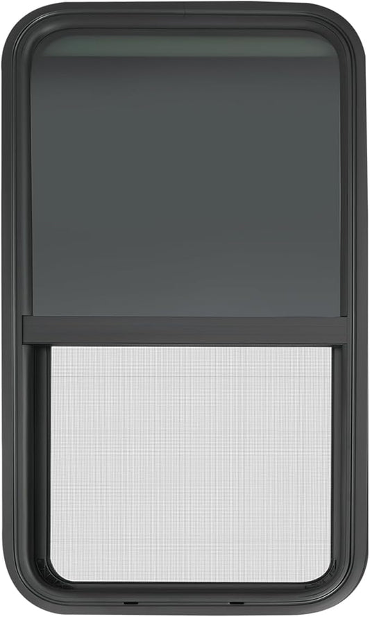 RV Window, 18" X 35" Universal RV Window Vertical Slide W/Trim Ring, Vertical Sliding Glass Window with Screen Window for Cargo, Horse Trailer, Marine Camper Window Replacement(18" X 35")