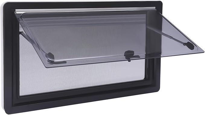 900 × 500 mm(35.4 × 19.7In) RV Caravan Camper Windows Replacement, Top Hinged Push Out Window Trailer External Push Window RV Trailer Vent Hatch Skylight