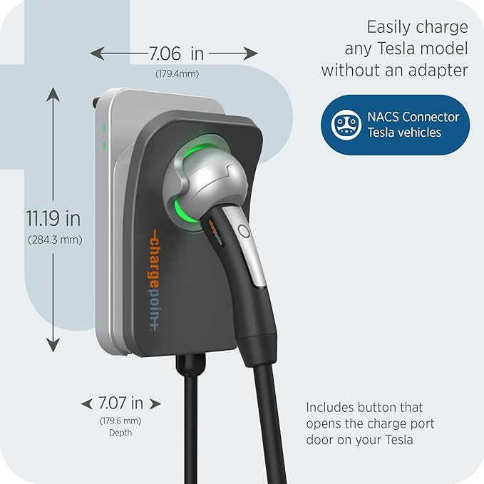 ChargePoint HomeFlex Level 2 EV Charger NACS, NEMA 6-50 Plug for Electric Car - Fast Smart Battery Power Charging at Home for Electric Automobile Vehicles