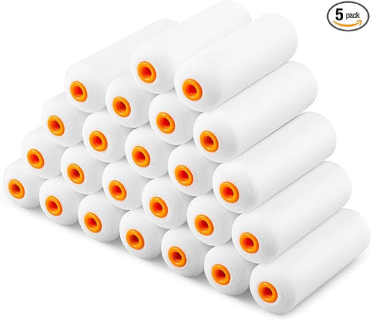 VOOMEY Mini Paint Roller Covers，High Density Foam Paint Roller，4 Inch Foam Roller Paint, 24 Pack,Fits All Flat Surfaces, Including Kitchen Cabinets, Doors, Tables, Etc.