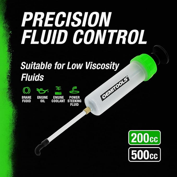 OEMTOOLS 500cc Fluid Extractor and Filler Pump – High-Capacity Precision Vacuum Pump for Brake Fluid, Transmission, Power Steering, and Coolant – Dual-Scale Cylinder, Extension Tubes, service Design