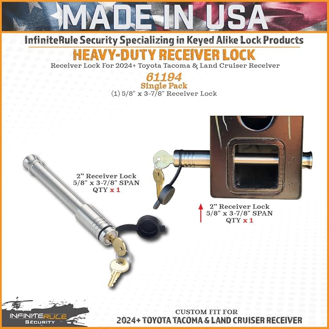 61194 | Single Pack, Receiver Lock for 2024+ Toyota Tacoma & Land Cruiser