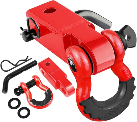 AUTOBOTS Tow Hitch Receiver 2", 45,000 Lbs Break Strength Shackle Hitch Receiver with 5/8" Screw Pin, 3/4 Shackle, Towing Accessories for Vehicle Trailer Recovery Off-Road Red&Red