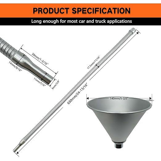 24.8" Steel Bendable Universal Spout Funnel with Filter for All Automotive Oils, Flexible Long Funnel for Transmission Fluid, Diesel Fuel and Other Liquids with Gloves