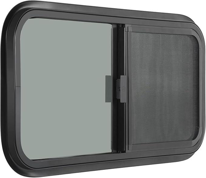 Horizontal RV Window, 30" W x 24" H Tinted Sliding RV Window with Net Screen and Trim Ring, Suitable for 15/16" or 1-3/8" and Slightly Thicker Up to 1/16" Walls, DOT Approved