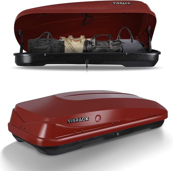 Hard Shell Roof Cargo Carrier with Security Keys, Roof Box, Cargo Box, 56 (L) x 30 (W) x 13.7(H) Inches, 13 Cubic Feet (Tool-Free Install), Red