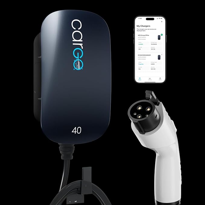 CARGO Level 2 Electric Vehicle Charger 40 Amp | 5G Ready Smart Home EV Charger with Battery Life Monitoring, Adjustable Charge Rate, WiFi/4G App Control, OCPP 1.6J, UL Listed, Weatherproof J1772