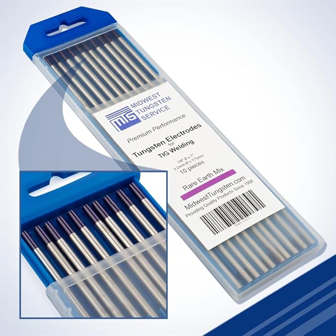 Midwest Tungsten Service TIG Welding Tungsten Electrodes 10-Pack (Purple - Rare Earth Blend (EWG), 1/8")