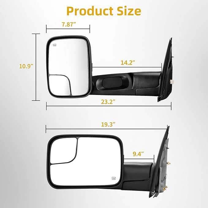 DWVO Towing Mirror fit Dodge Ram 1500 2002-2008, Dodge Ram 2500 3500 2003-2009, Power Adjustable Heated Manual Flip-Up Folding Tow Mirrors Pair Set