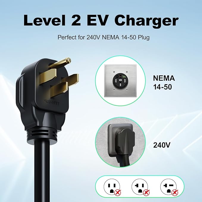Level 2 EV Charger for Tesla 32Amp, 7KW Electric Vehicle Portable Charger with 28FT Cable, Home EV Charging Station for Tesla, 240V NEMA 14-50 Plug