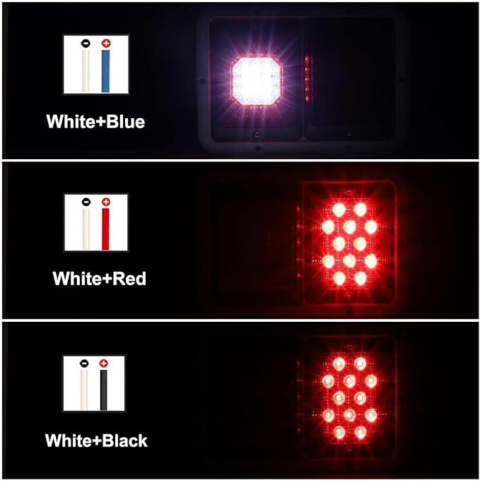 Partsam 2x Horizontal Mount Dual Stop Turn Tail Backup Reverse Lights 33 LED Surface Mount RV Double Led Taillight 12V IP67 White Base w Gasket