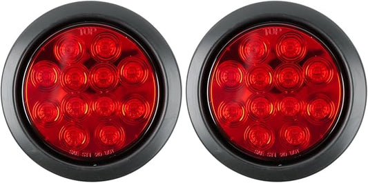 2Pcs 4.2 inchRed Round LED tail trailer light 12 LEDs IP67 Waterproof Stop Brake Turn Signal Reverse marker Tail Light Surface Mount, Light for boat trailer (4" Round Red)