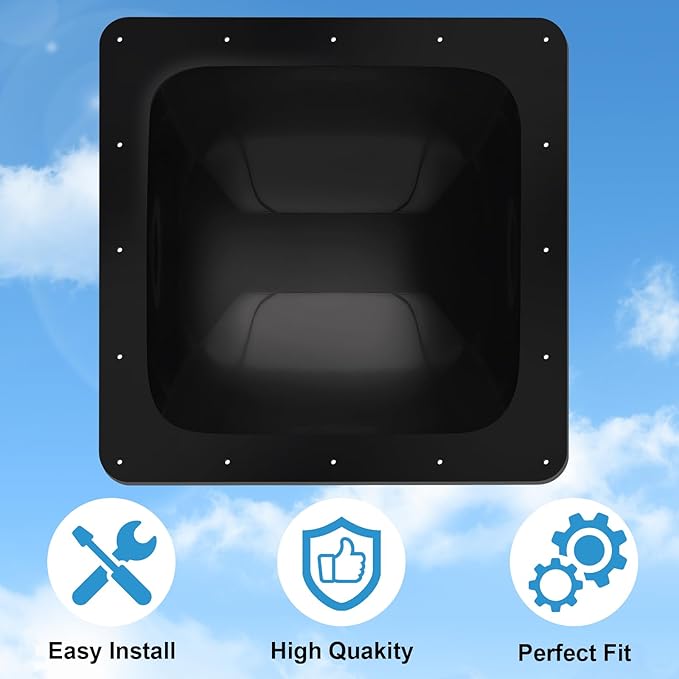 XMK RV Skylight Replacement,18" x 18" Outer Dome Fit 14" x 14" Openings, RV Skylight Cover Shower Roof Dome for Camper Trailer Fifth Wheel Truck, Impact Resistant, UV Block, Black