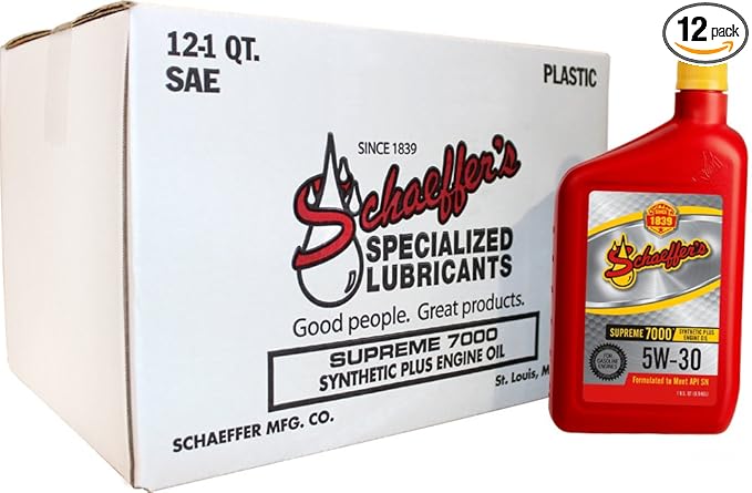 Schaeffer Manufacturing Co. 0701-012 Supreme 7000 Synthetic Plus Gasoline Engine Oil 5W-30, 1-Quart Bottle (Pack of 12)