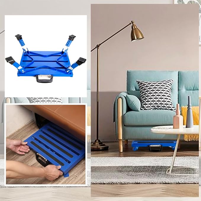 Homeon Wheels Aluminium RV Steps Adjustable Folding Step Stool with Non-Slip Rubber Feet, Stable Platform Supports 1000bs, Safety Strips, Handle, Easy Carry, Outdoor Camper Trailer Travel - Blue