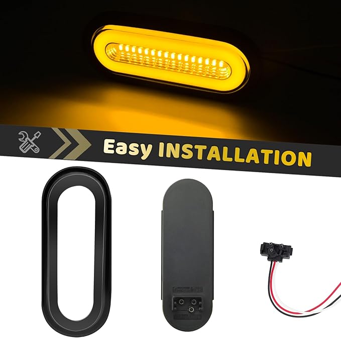 2Pcs 6" inch Clear Lens Oval Amber 52 LEDs Trailer Boat Halo Parking Turn Signal Tail Lights【Patented】 w/Rubber Grommet, Sealed Submersible IP67 for Truck/RV/Van, DC 12V
