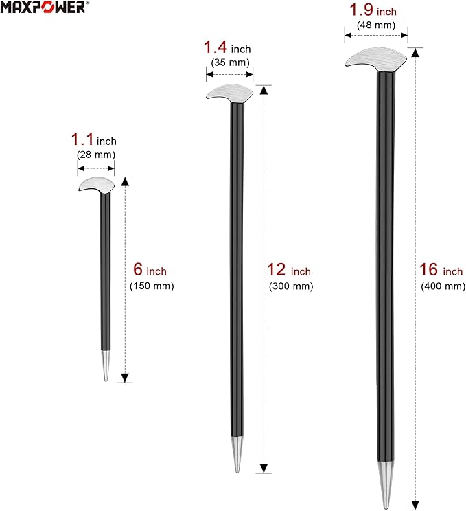 MAXPOWER 3 PCS Rolling Head Pry Bar Set 6 Inch 12 Inch 16 Inch