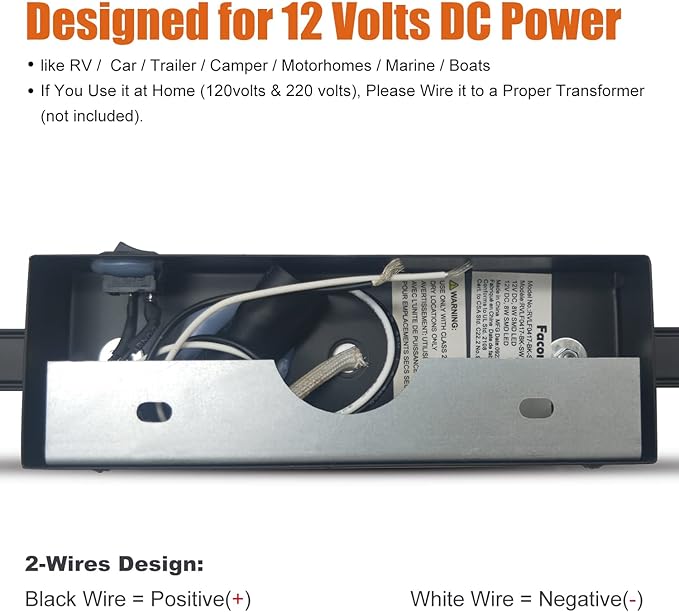 Facon 16.5Inch 12V LED RV Vanity Lights Fixtures with On&Off Switch, Matt Black Finished, RV Wall Sconces Bathroom Mirror Light with Acrylic Lens, 12Volts DC for RV, Camper, Motorhome