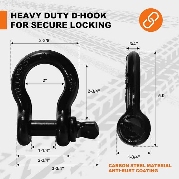 Double-Layer Heavy Duty Tow Strap with Hooks (3" x 20'), 66,000 lbs Breaking Strength - Includes 2 x 3/4" D-Rings, Off-Road Recovery Kit for Truck/SUV/ATV/RV