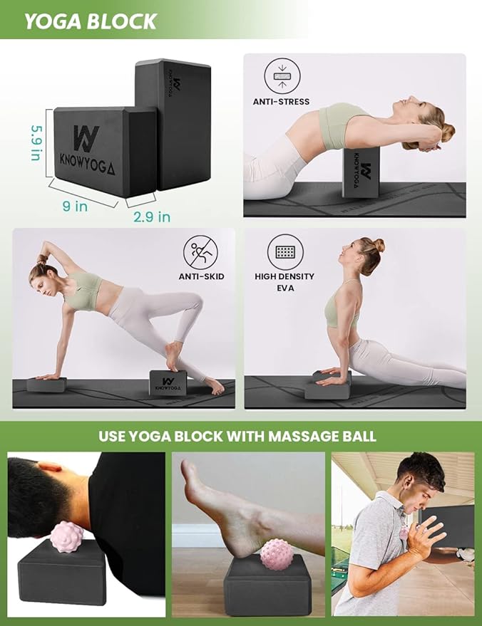 Yoga Starter Kit 12 in 1 - Yoga Set Include Yoga Mat, Foam Roller, 4 Resistance Bands, Yoga Blocks 2 Pack with Strap, 2 Peanut Massage Balls, Yoga kit and Sets for Beginners