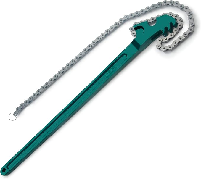 24 Inch Heavy Duty Chain Oil Filter Wrench, Adjustable Long Handle Tool Fits Max 12.6 Inch Diameter