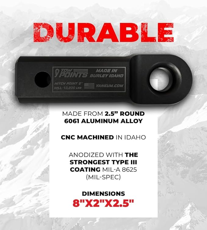 Yankum Hitch Receiver Recovery Point 2" - Made in The USA, Heavy Duty Recovery Hitch for Off-Road Use, Fits 3/4" & 7/8" Shackles, Tow Hitch Shackle for Jeeps, Trucks, RVs, Recovery Kit