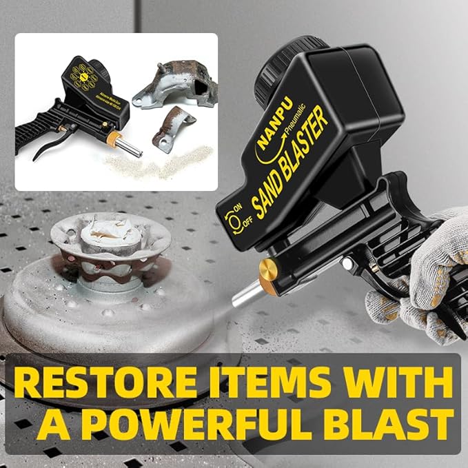 NANPU Light-Duty Air Sandblaster Gun Kit with Gravity Feed, Metal Nozzle, Plastic Body, for Small Project Surface Prep, Paint & Rust Removal, Metal/Wood/Glass Etching, Requires Air Compressor