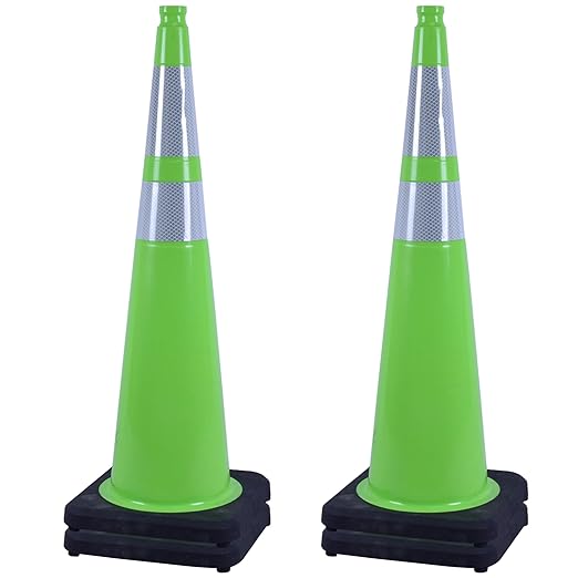 OrangeStar 36" Large Traffic Cones 4-Pack, Green Safety Cones with 2 Reflective Collars, Weighted Base for Highway, Roadwork, Construction, Warehouse Safety, Parking Lots, Indoor & Outdoor Use