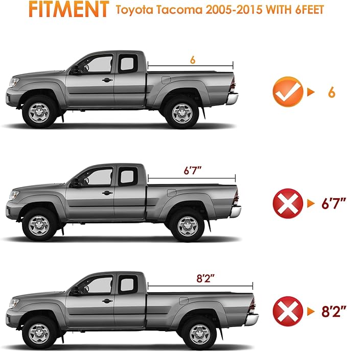 Nilight Soft Roll Up Truck Bed Tonneau Cover Compatible with Toyota Tacoma 2005 2006 2007 2008 2009 2010 2011 2012 2013 2014 2015 6ft