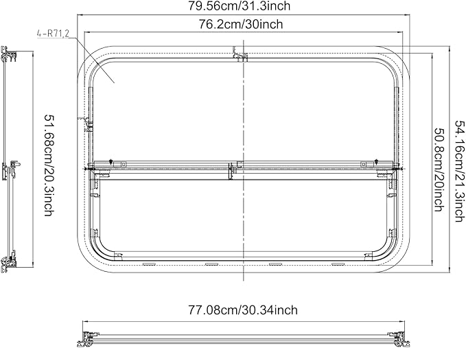 2PCs RV Window, Teardrop Horizontal Slide Black RV Window, Vertical Sliding RV Window 30" W x 20" H Horizontal Sliding Window Camper Trailer Window Horizontal Sliding Replacement Glass W/Trim Ring