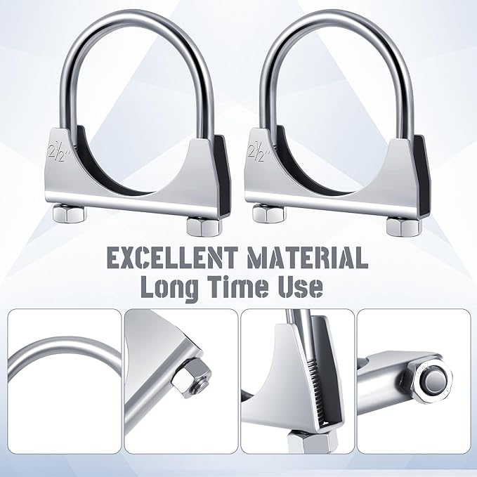 12 Pcs 2-1/2" Exhaust Clamp Heavy Duty U-bolt Exhaust Clamp - Saddle Design Muffler Pipe Connector, Tip Hook Clip, Galvanized Iron, Fits 2-1/2" Od Pipes