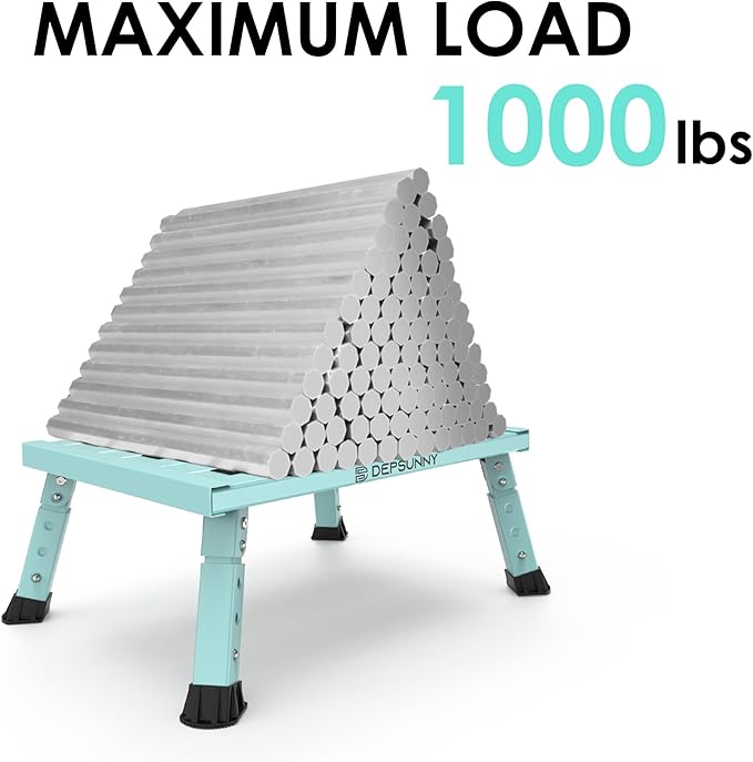 Adjustable Height Aluminum RV Step, Stable Foldable Platform Step Stool, Supports Up to 1,000 lb, Non-Slip Rubber Feet and Platform Mat, Easy to Carry (Green)