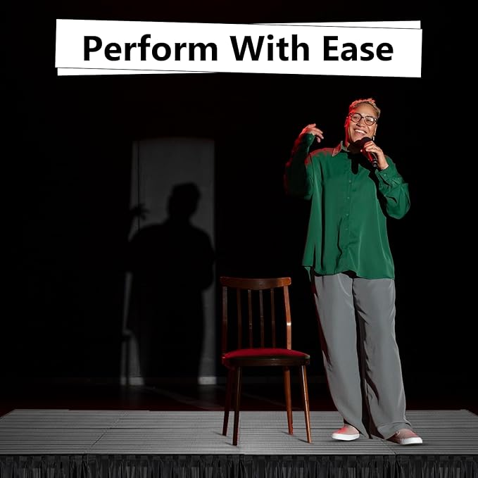 12x24' Portable Stage with 10 Railings & 6 Skirts - Performance Floor Modular System - DJ, Drum, Camera Stage Riser - Easy to Carry & Transport