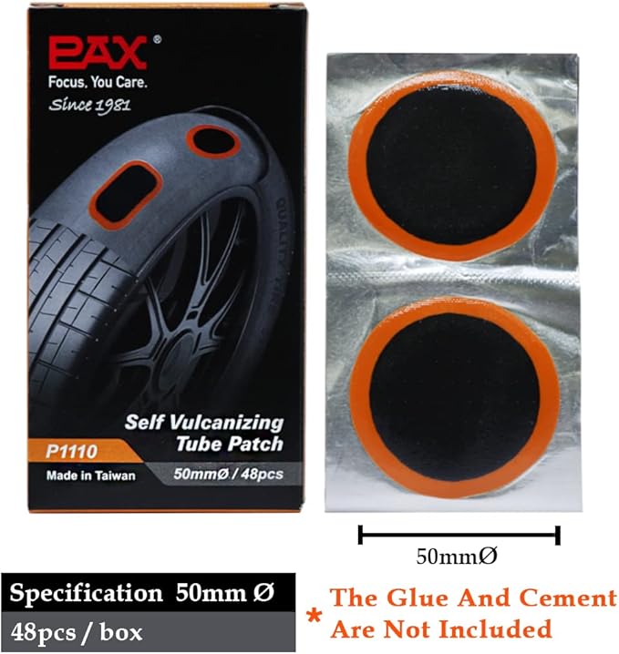 PAX 48 Pcs 50mmØ Round Inner Tube Patches, Puncture Flat Tire Repair Patch for Car, Truck, Tractor, Agricultural Vehicles, Motorcycle, BMX, ATVs, River Floating, Inflatable Rubber