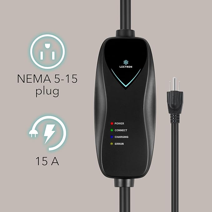 Lectron Level 1 Tesla Charger - 110V, 15 Amp, NEMA 5-15 Plug, 16 ft Extension Cord - Portable Electric Car Charger for Tesla - Compatible with All Tesla Models X/Y/3/S