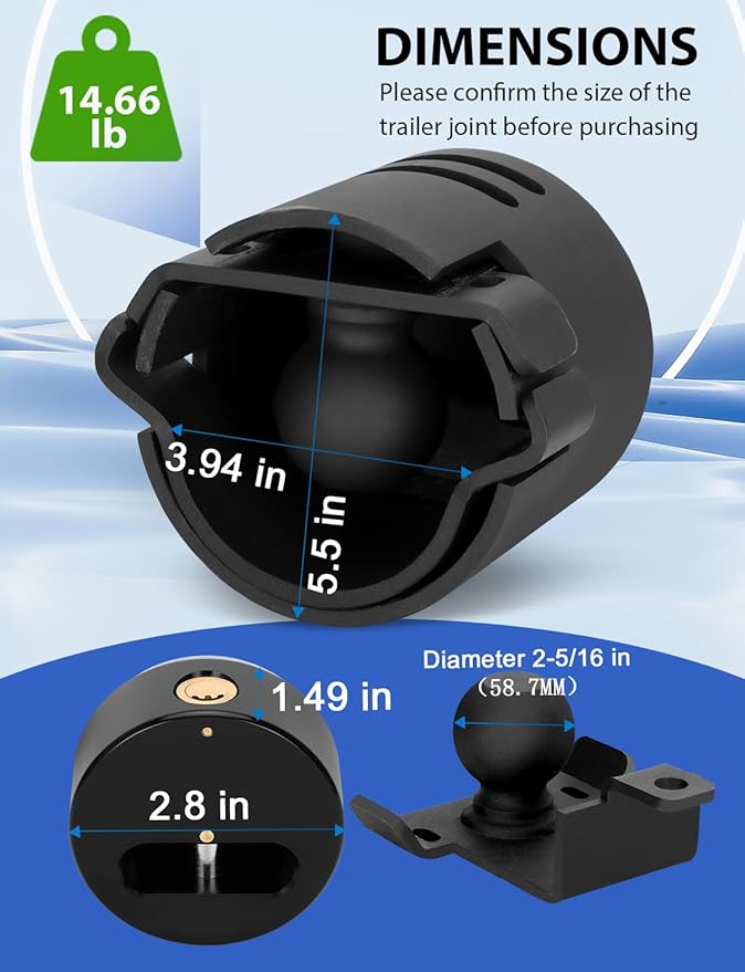 Trailer Lock Fits 2 5/16 Inch Couplers, Heavy Duty Trailer Coupler Lock, Trailer Anti Theft, Upgrade Steel Anti-Theft Structural, Trailer Hitch Locks 2 5/16 for Travel Trailers, Boats, Trucks, RV