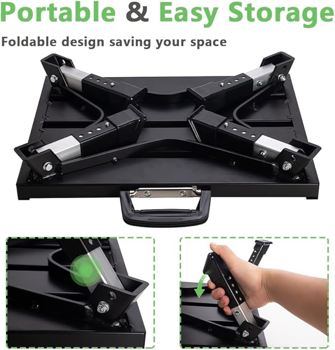 Aluminum RV Steps, 4-Level Adjustable Folding Step Stool with Non-Slip Rubber Feet, Non-Slip Fluorescent Strip Platform Rv Accessories, Supports Up to 1000 lbs - Black